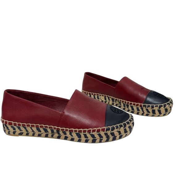 Tory Burch Color block LeatherEspadrille Flat Tuscan Wine Tory Navy Women's sz 7 - Picture 3 of 12